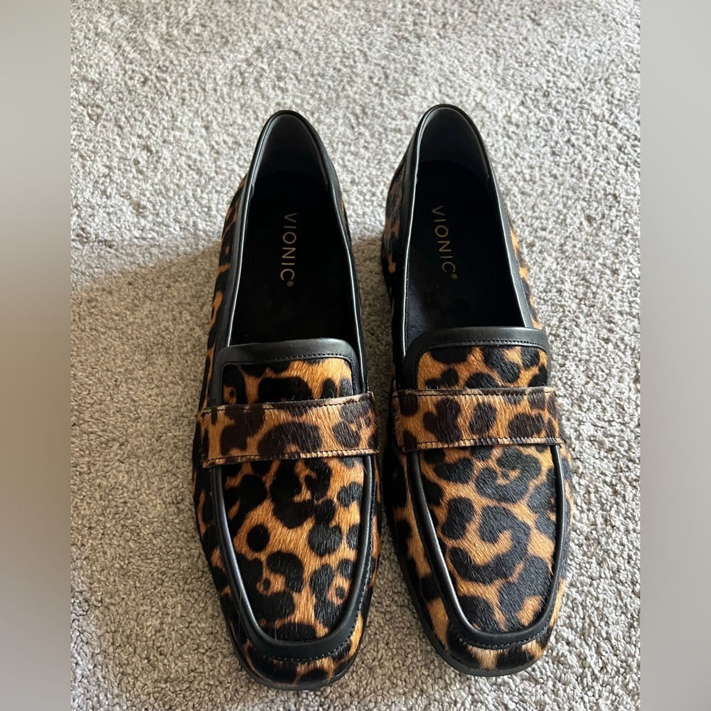 Vionic Leopard Print Brown Pony Hair Loafers - Picture 2 of 5